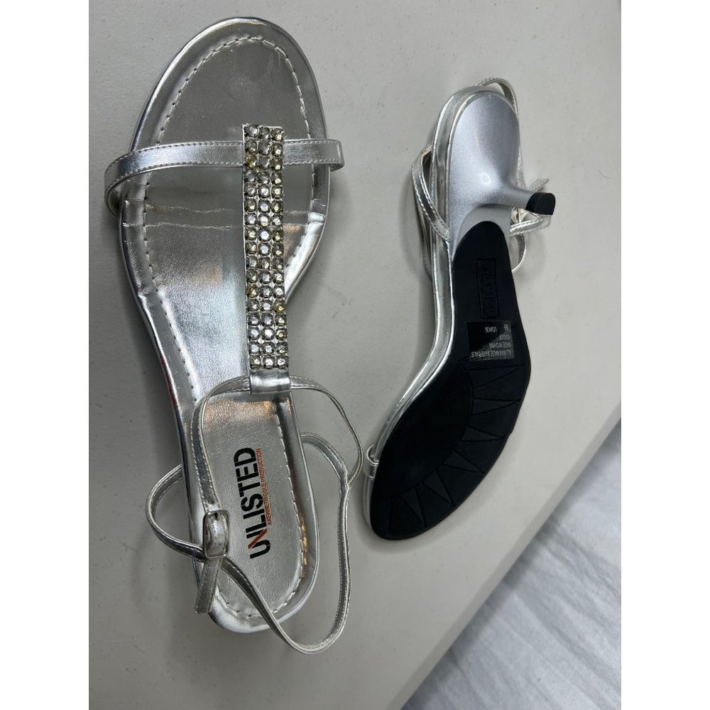 Unlisted Silver Women's Size 8 1/2 Heels  2 1/2 inches High Buckle Ankle Strap A